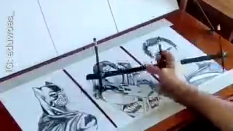 Man Draws 5 Drawings At Once