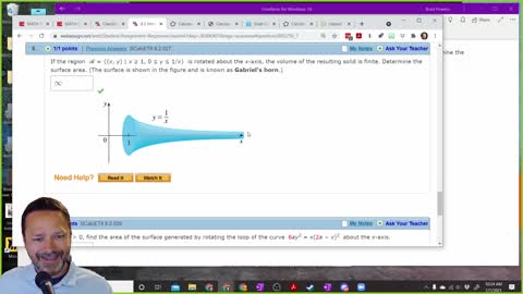 Calculus 2 - Section 8-2-Infinite Surface area example from class