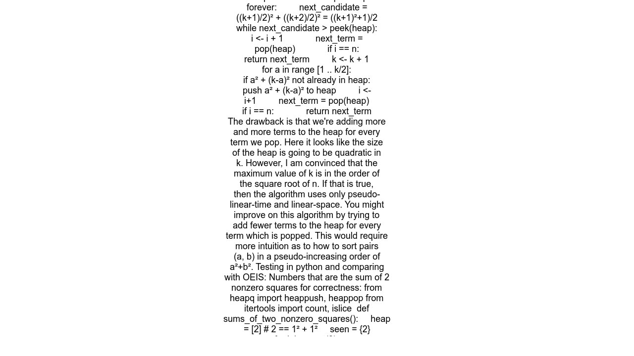 find nth smallest sum of two squares numbers