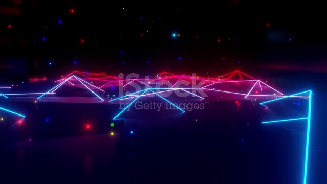 Neon linear lamps with a gradient glow of red blue color