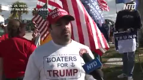 Crowd Lines Up to Welcome Trump Home