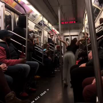 Boy curly hair sweat pants dancing in subway