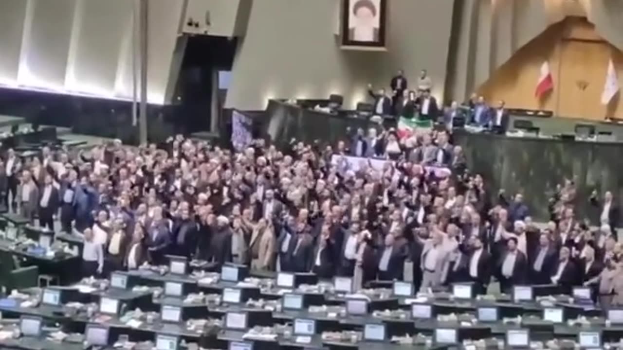 Iranian Parliament celebrate the Iranian missile and drone attacks on Israel on Saturday night.