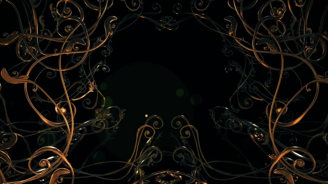 Dark tunnel with golden shapes in rococo style