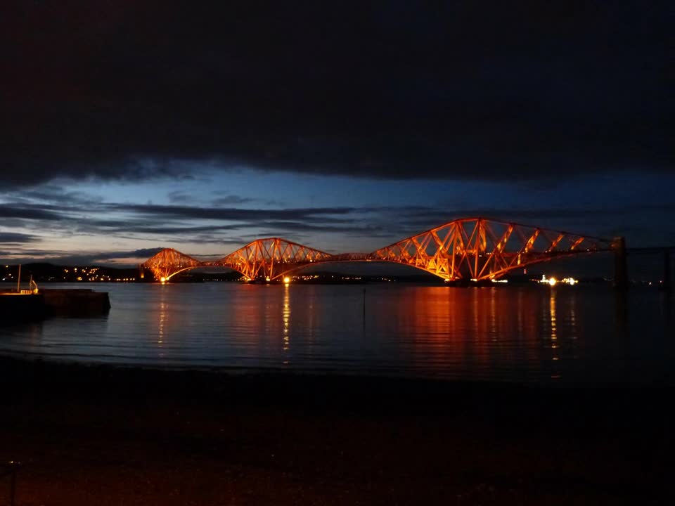 Relax Library Video 60. Night time at the Forth road railway bridge