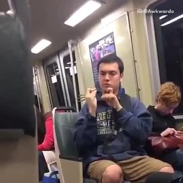 Kid in subway car flicks green bean