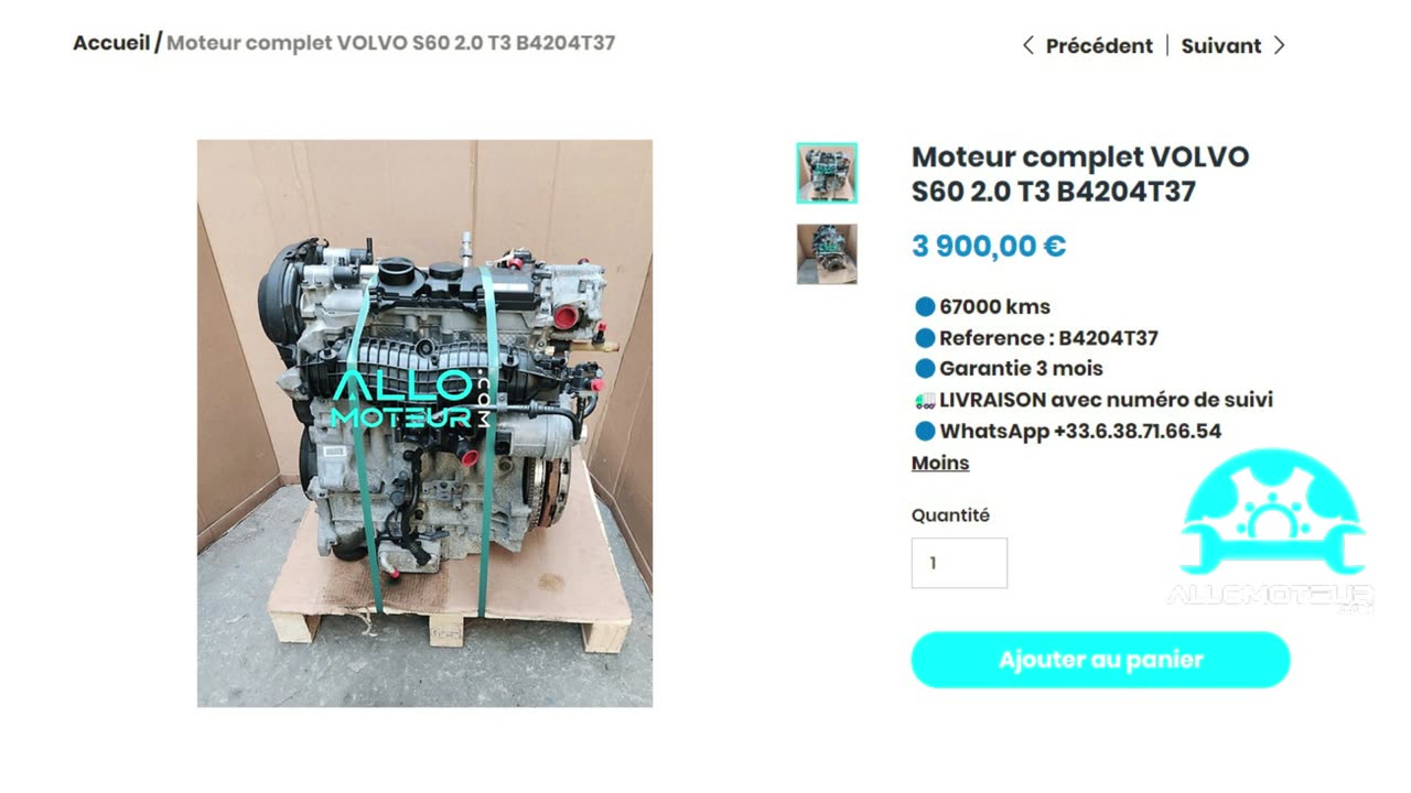 ALLOMOTEUR.COM - Moteur complet VOLVO S60 2.0 T3 B4204T37