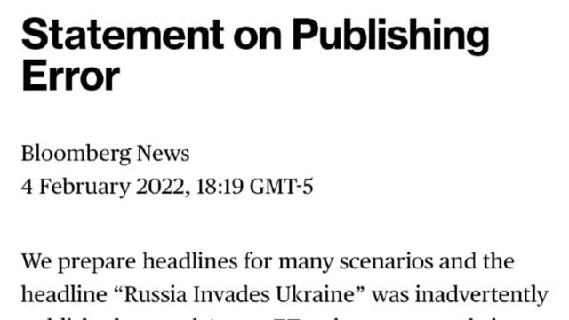 Bloomberg apologizes for accidentally publishing story that “Russia Invades Ukraine.”