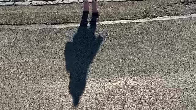 Toddler Discovers Her Own Shadow and Tries to Run Away