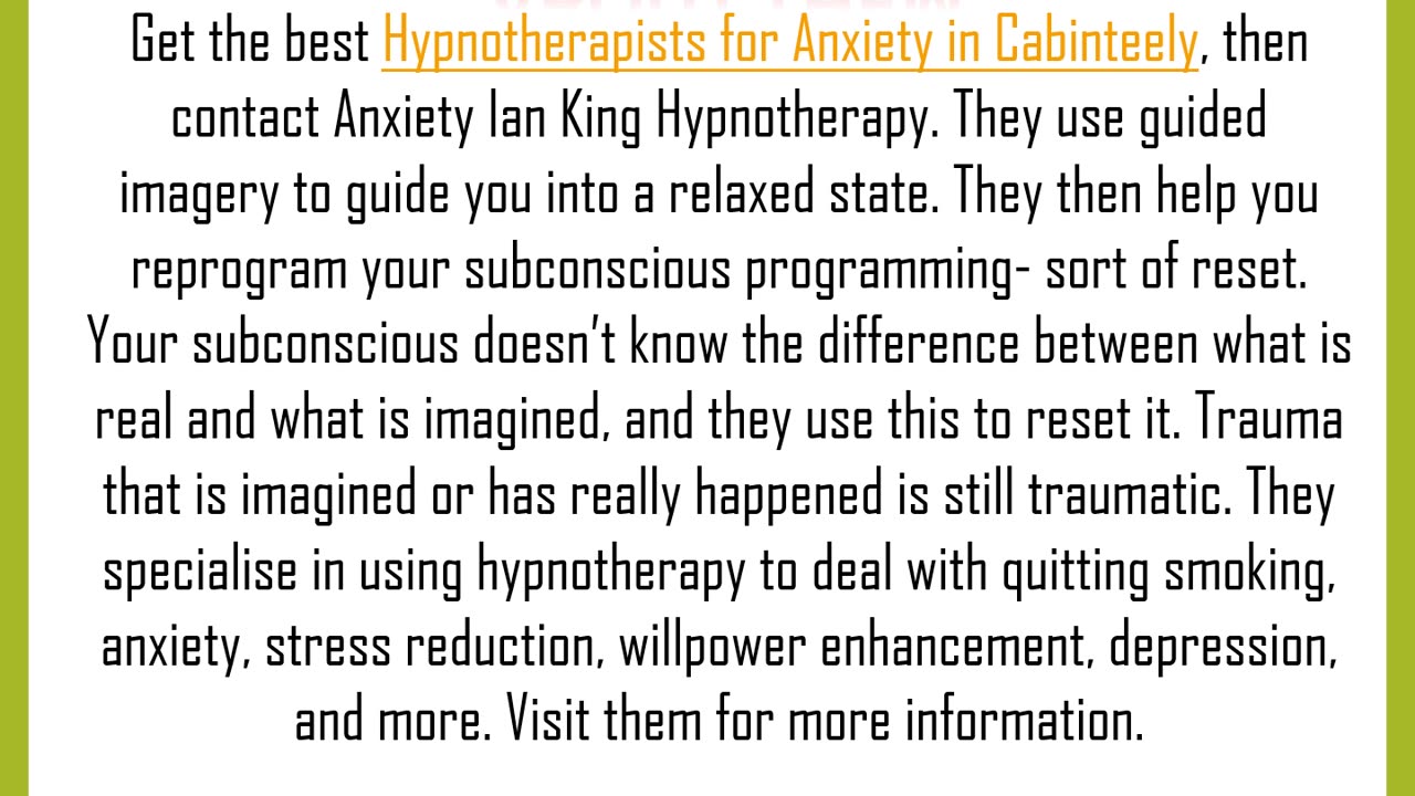 Get the best Hypnotherapists for Anxiety in Cabinteely