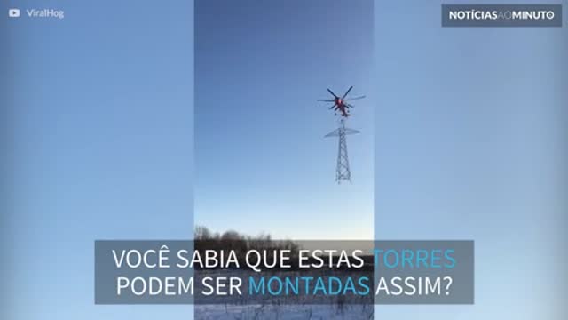 Torre de alta tensão é montada apenas com um helicóptero!