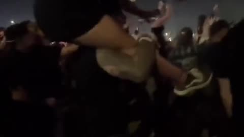 big girl on guys shoulders ends in crazy wrestling move.