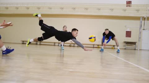 Playing volleyball