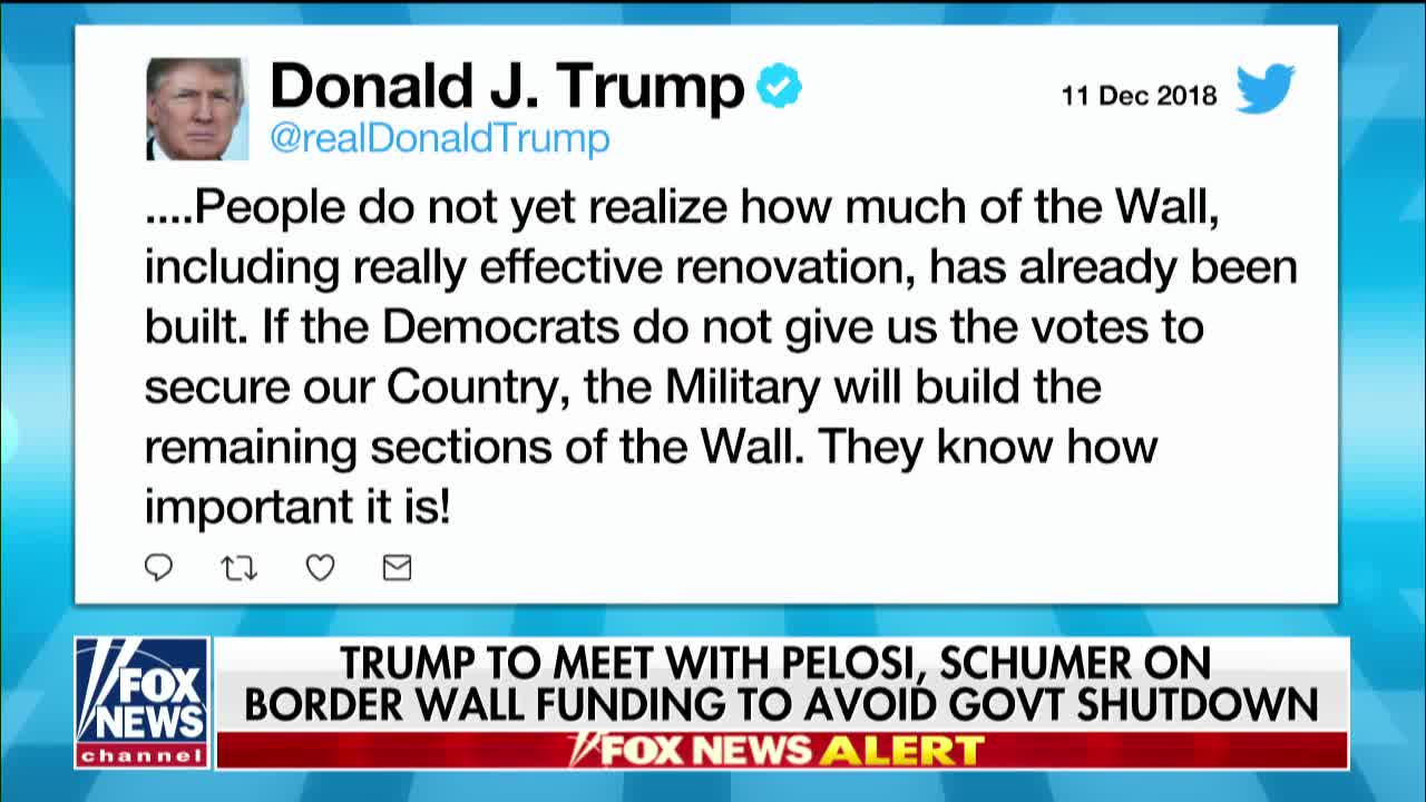 Trump says military can finish wall if Dems don't budge