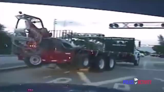 Dashcam Shows Wild Police Chase With Stolen Flatbed Hauling Forklift