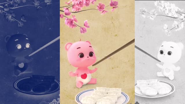 Super cute pink baby panda eating food