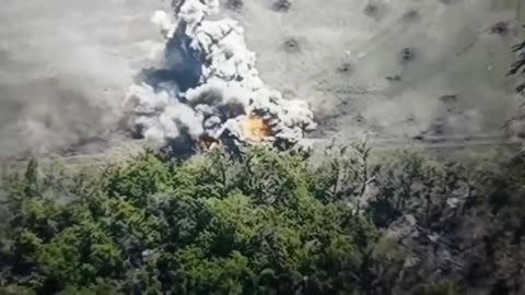 Two Russian BMP's drive headlong into a minefield