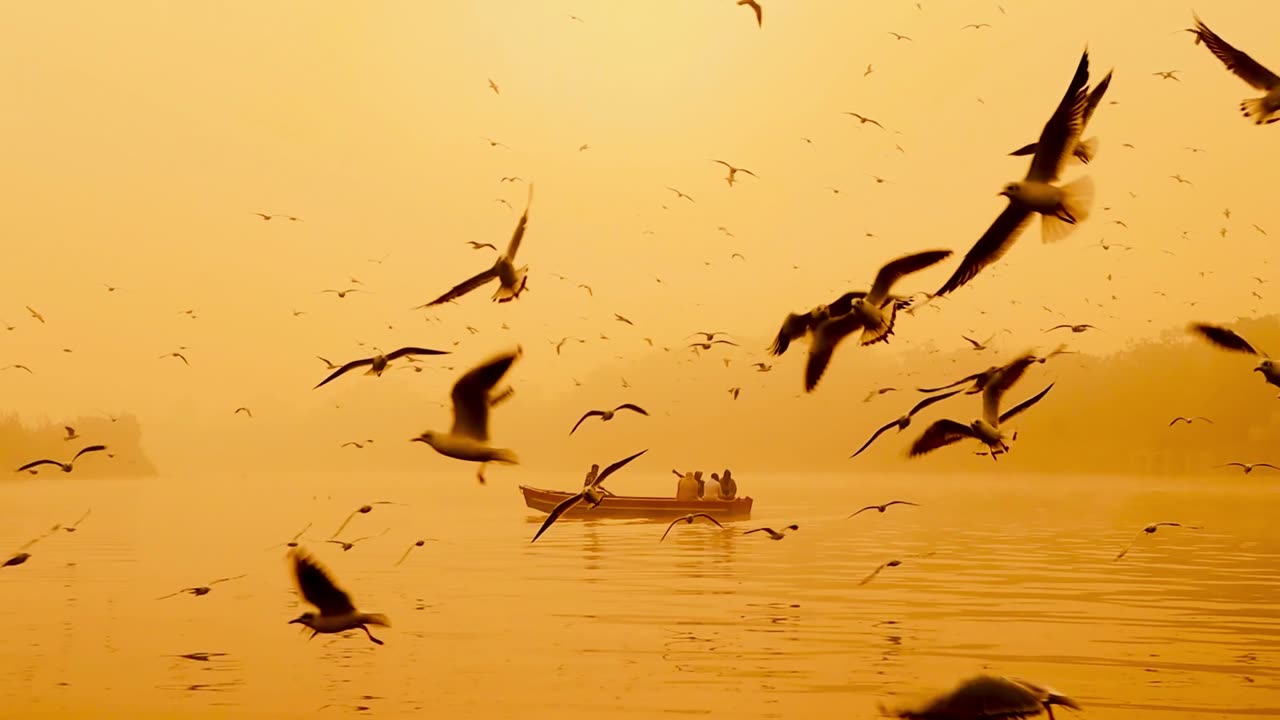 Riverboat with Birds