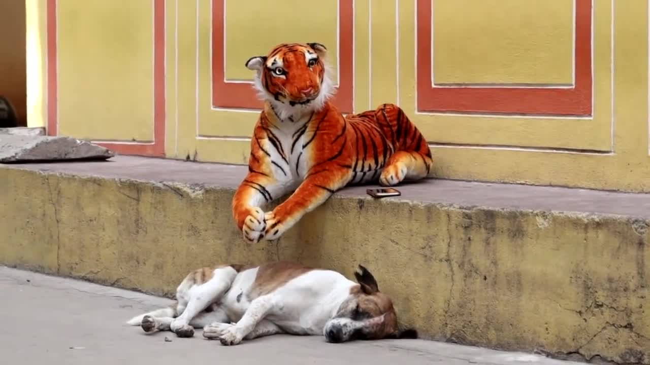 Funny Tiger prank On Dog