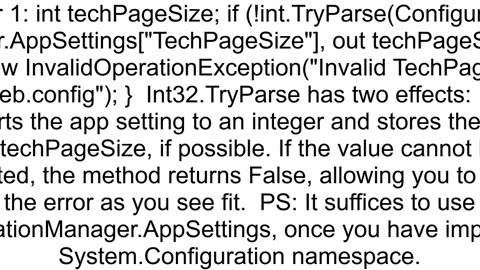 How to convert SystemWebConfigurationWebConfigurationManagerAppSettings from String to INT