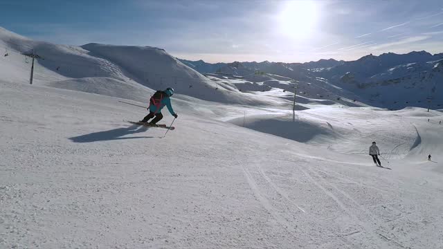 Mountain Skiing On Snow Covered Mountains