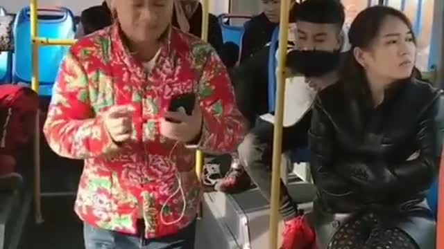 Funny man kicked out by a GIRL from the BUS because he was singing very funny