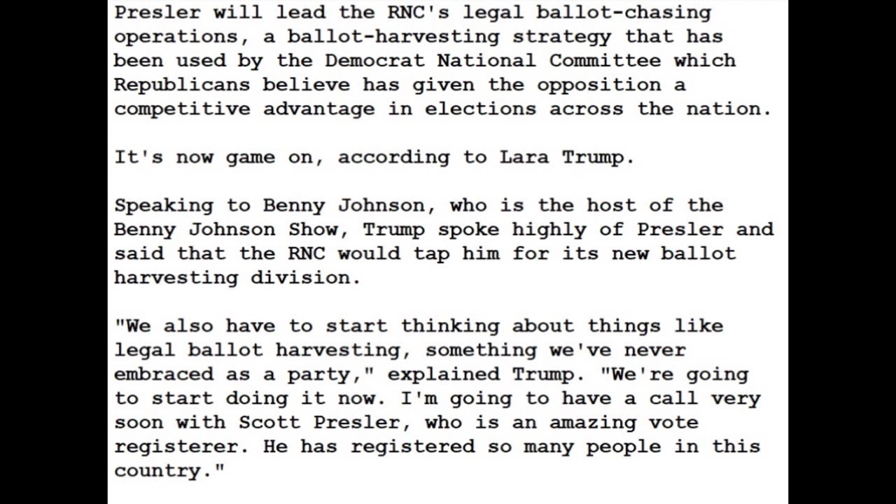 24-0315 - Lara Trump - RNC Will Hire SCOTT PRESSLER To Lead its Legal Ballot Harvesting