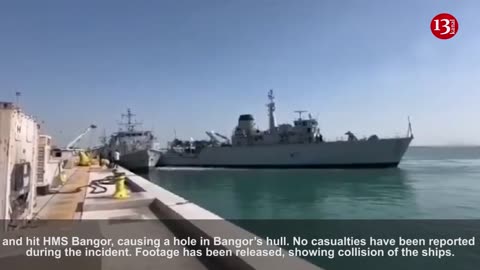 Footage of the collision of British ships at a base in Bahrain