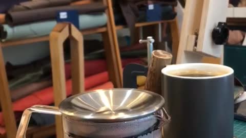 Warm Tea in leather making shop