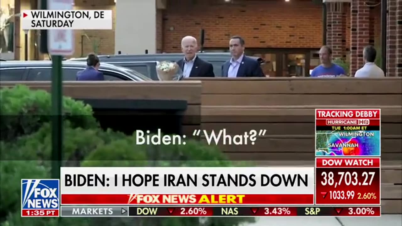 Biden shouts to a reporter's question that he "HOPES" Iran won't attack!