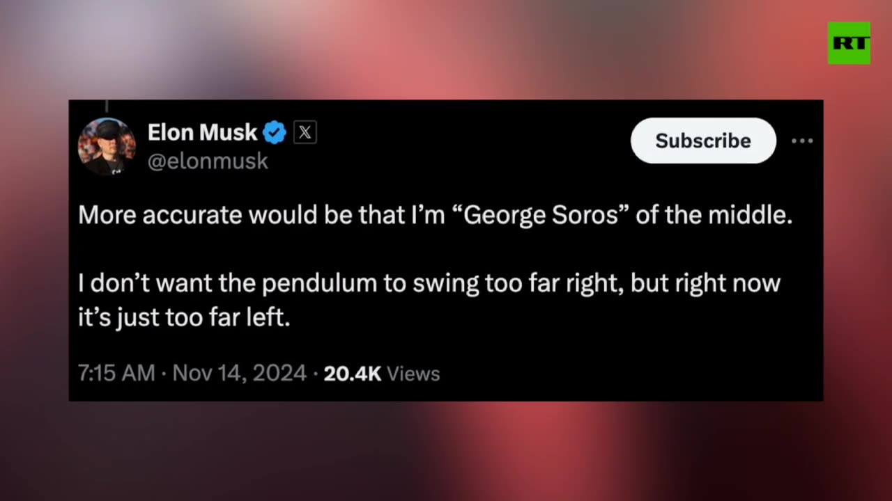 Musk hailed as ‘George Soros of the right’ 11/14