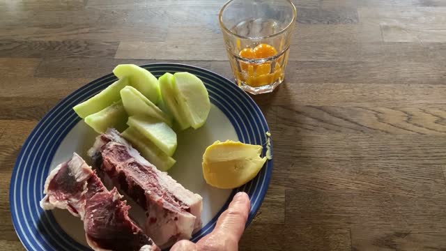 Lamb Leg Green Apple Slices 3 Egg Yolks and Raw Unsalted Butter