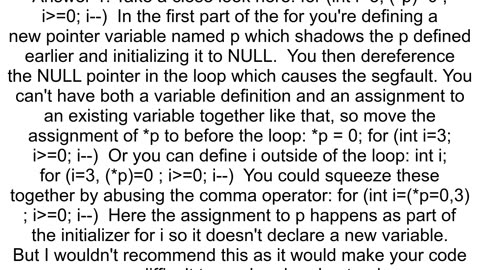 Dereferencing a pointer in a 39for39 loop initializer creates a segmentation fault