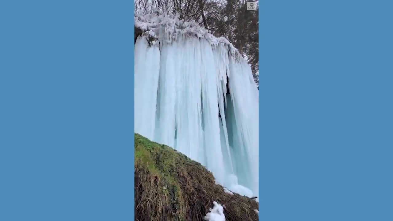 Waterfall freezes over in Romania.