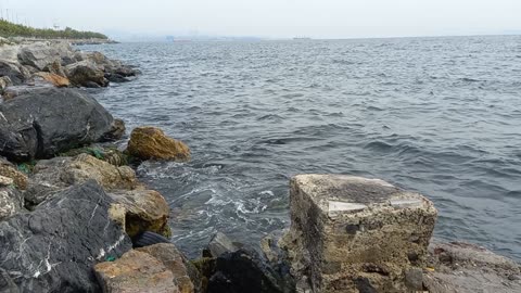 Sea waves on the rocky shore