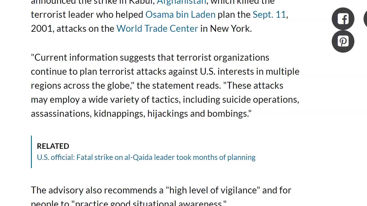FF Alert: State Dept. Warns of Danger to Americans After Strike on Terror Leader