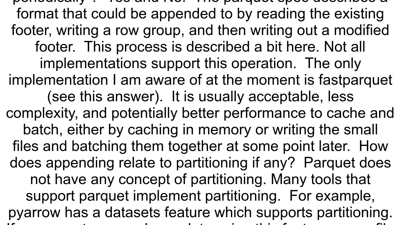 How can one append to parquet files and how does it affect partitioning