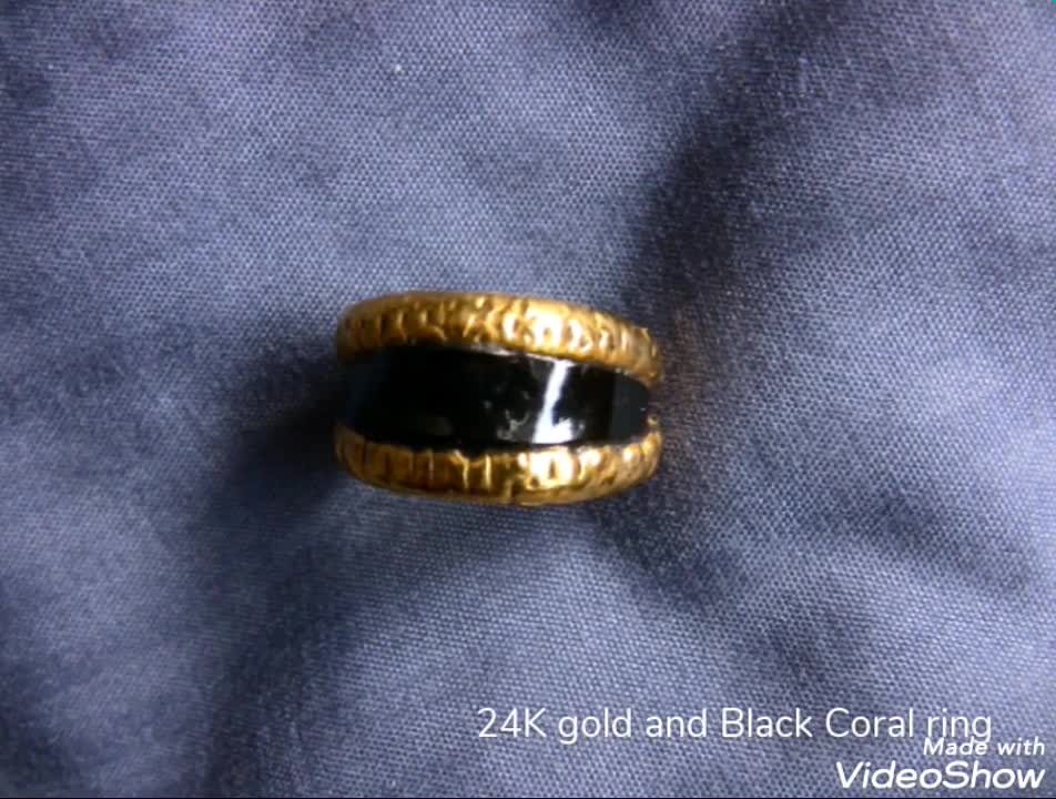 Beautiful 24k gold and black coral nautical ring