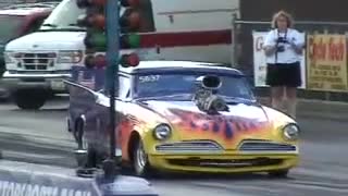 Mike Hill's B/Gasser '53 Studebaker crashes at Norwalk, OH 2008