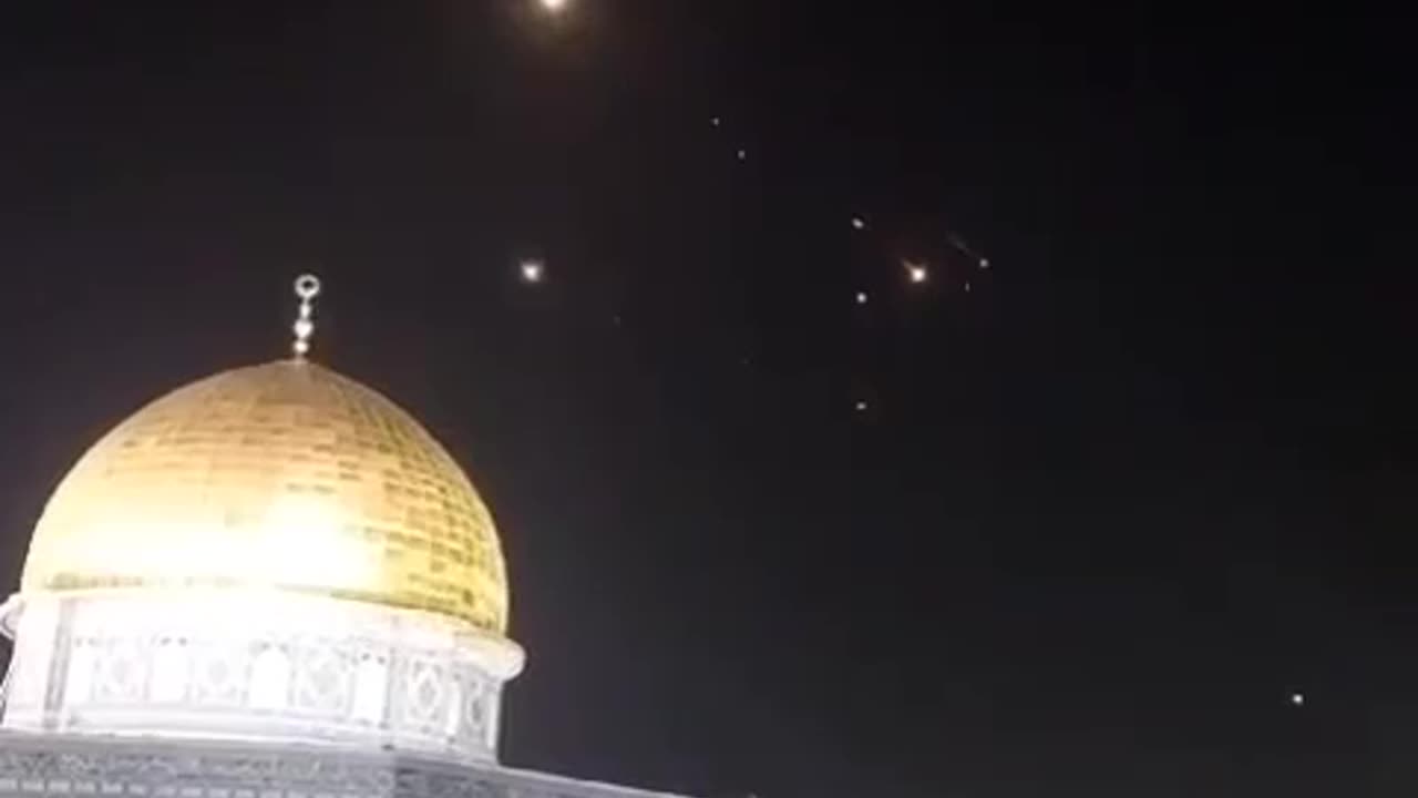 The sky over the Temple Mount in Jerusalem during Iranian attack on Israel