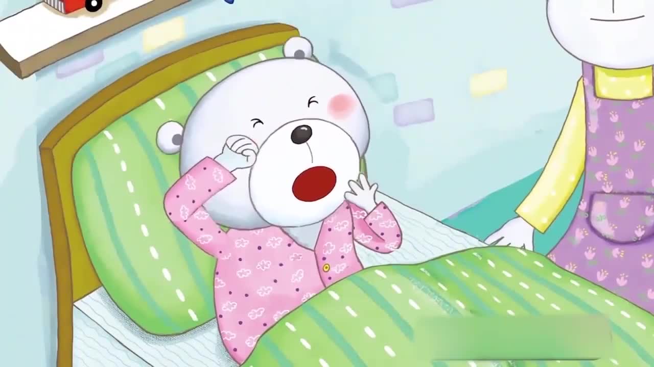 Little pink bear in bed