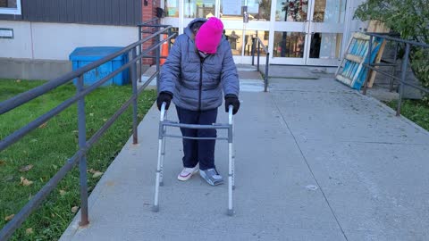 First day using her air cast after her foot surgery