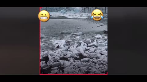 the huge glacier falls into the water