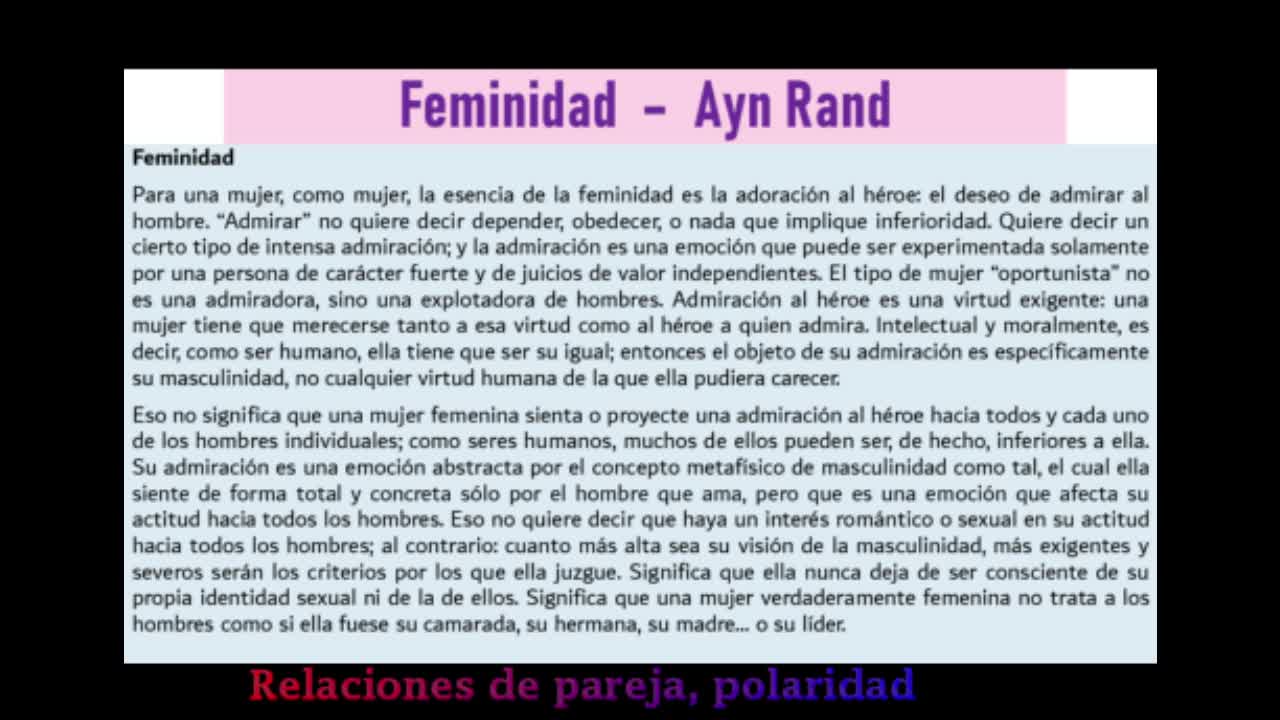 Mujer, feminidad - Ayn Rand (El rol femenino frente a un buen hombre) 🙋♀💋 💪 ( ͡👁️ ͜ʖ ͡👁️) 👊