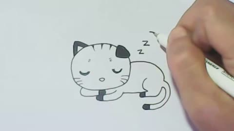 How to Draw Cartoon | Sleeping Cat.