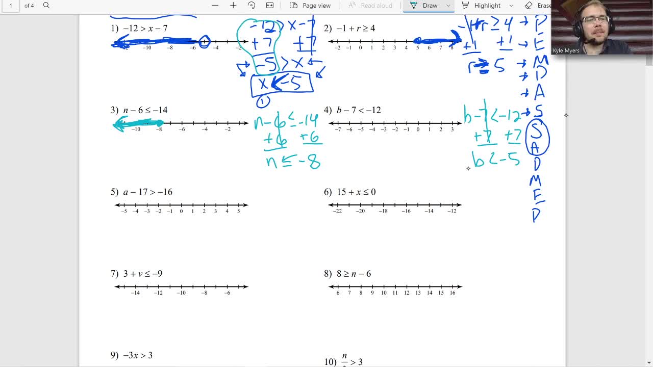 One-Step Inequalities- Algebra 1 Kuta Worksheet Series