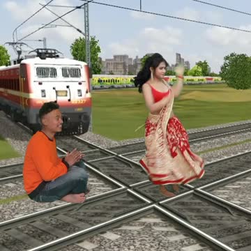 Man and Hot Girl Dancing railway track stop the train