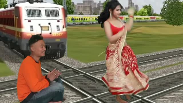 Man and Hot Girl Dancing railway track stop the train