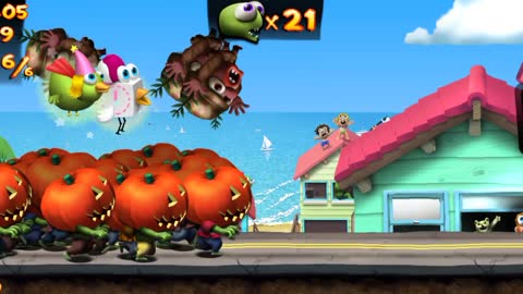 Playing a match with the hat unlocked in the Zombie Tsunami (HALLOWEEN PUMPKIN) game.