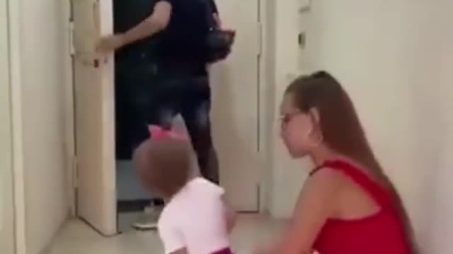 The baby has a very different attitude towards his parents
